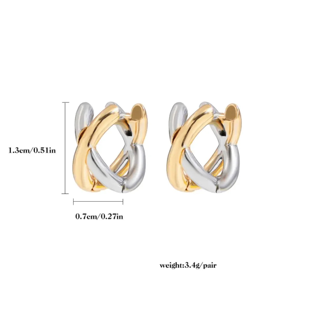 Fashion Product Images Tork Earrings in two-tone gold and silver interlocking hoop design.